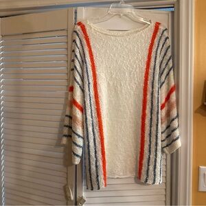 White Sweater lightweight with Blue and Orange Stripes